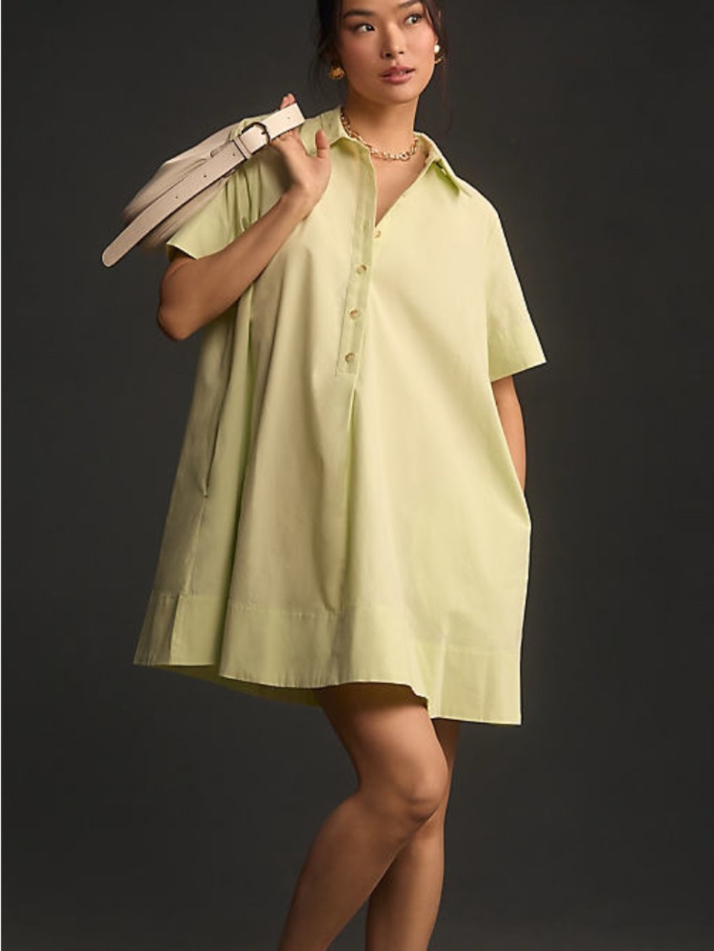 Pollie Short-Sleeve Swing Tunic Mini Dress Size Small Green by Anthropologie